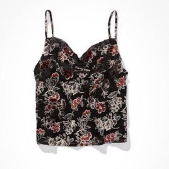 NWT American Eagle VELVET burnout floral Cowl Neck Tank S - Picture 9 of 9
